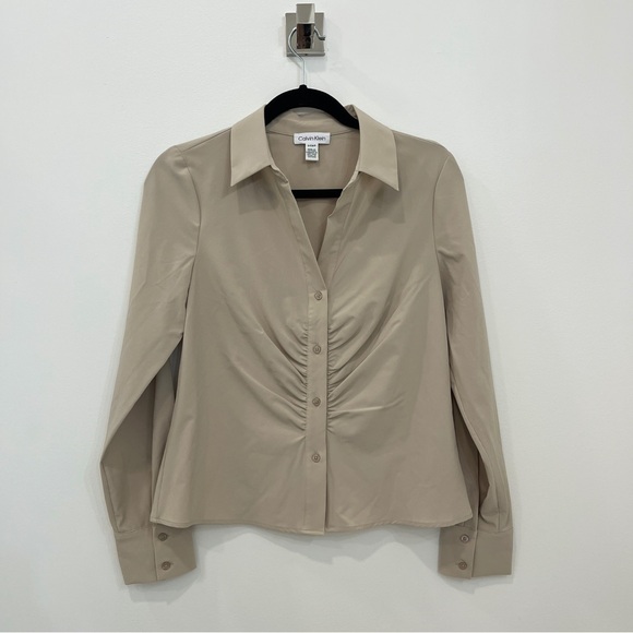 Calvin Klein Tops - ✨ NWOT Calvin Klein Button Down Shirt in Beige – Size S ✨